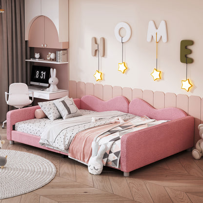 Full size Upholstered Daybed, Sherpa Fabric Sofabed with Cloud-Shaped Backrest, No Box-spring Needed, Pink(Old SKU: WF532069AAH) image 3