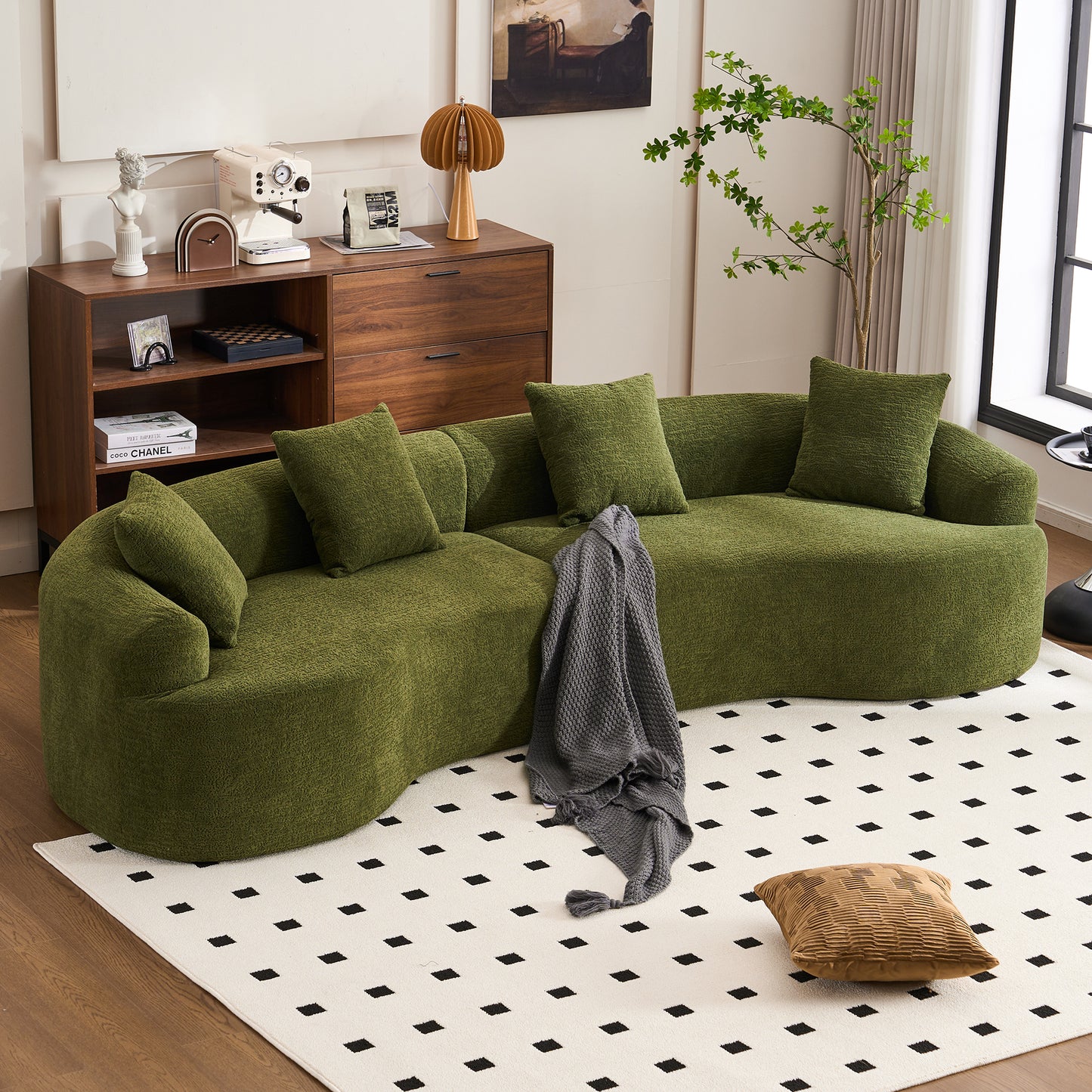 Curved Boneless Sofa,Compression Modular 110'' Sectional,Green High-Density,Couches Sleeper for Living Room Bedroom Apartment Lounge,Chenille image 9