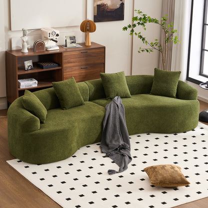 Curved Boneless Sofa,Compression Modular 110'' Sectional,Green High-Density,Couches Sleeper for Living Room Bedroom Apartment Lounge,Chenille image 9