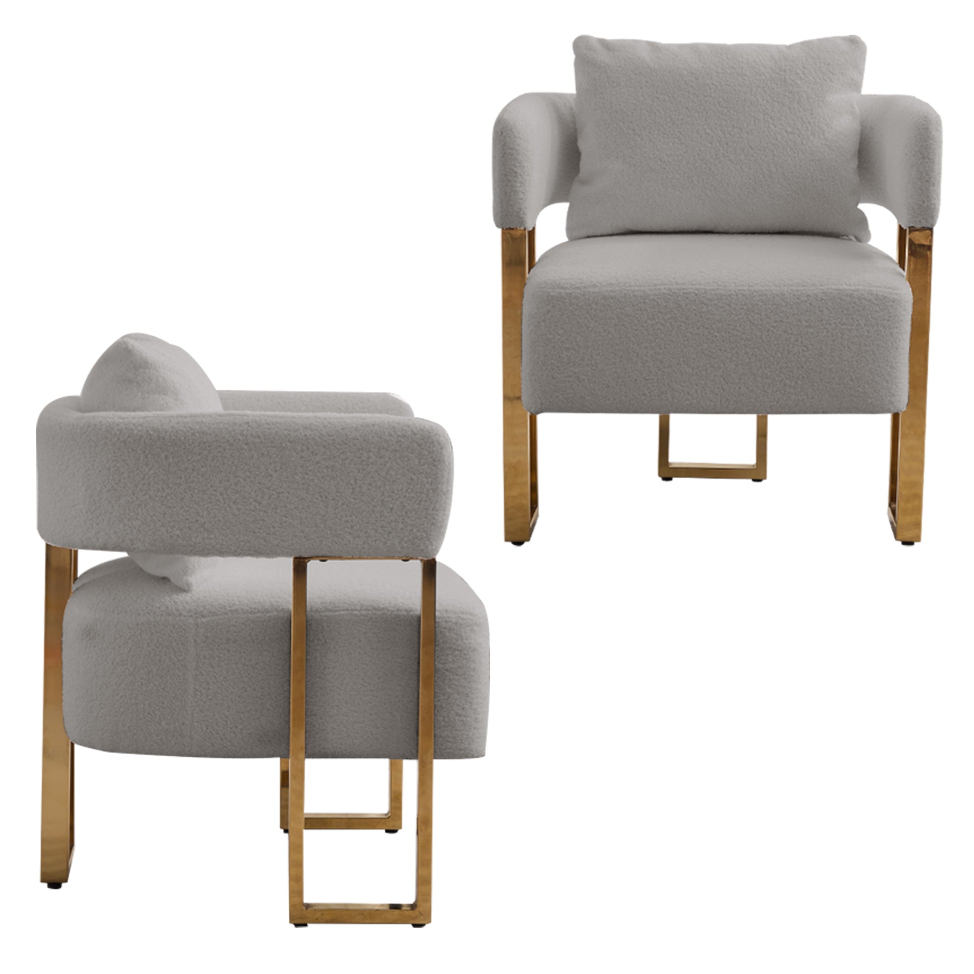 TS Modern decorative chair, living room side chair with gold metal legs, no wheels, suitable for dressing area, reception room, office,Teddy fleece upholstered metal foot sofas 2PCS Grey image 8