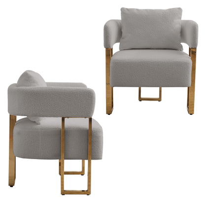 TS Modern decorative chair, living room side chair with gold metal legs, no wheels, suitable for dressing area, reception room, office,Teddy fleece upholstered metal foot sofas 2PCS Grey image 8