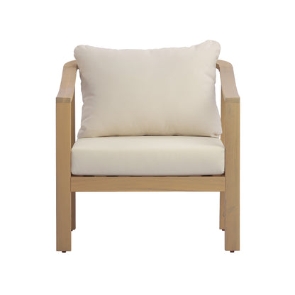 Acacia wood patio furniture club chair,26.38" deep seat design with soft cushion, slatted wood backrest,suitable for porches,gardens,backyards,and balconies (Light Teak+Cream Cushion) image 3