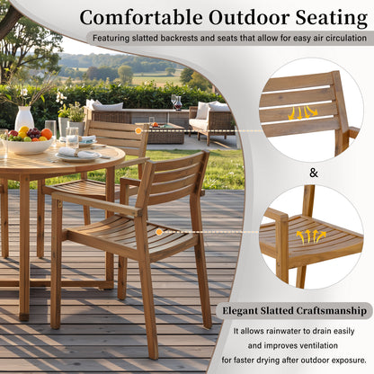 U_STYLE 5-Piece Outdoor Dining Set with 4 Acacia Wood Chairs,47.2" Round Dining Table with Slatted Design, Ideal for Patios, Gardens, Poolsides, and Lawn Areas & Indoor image 7