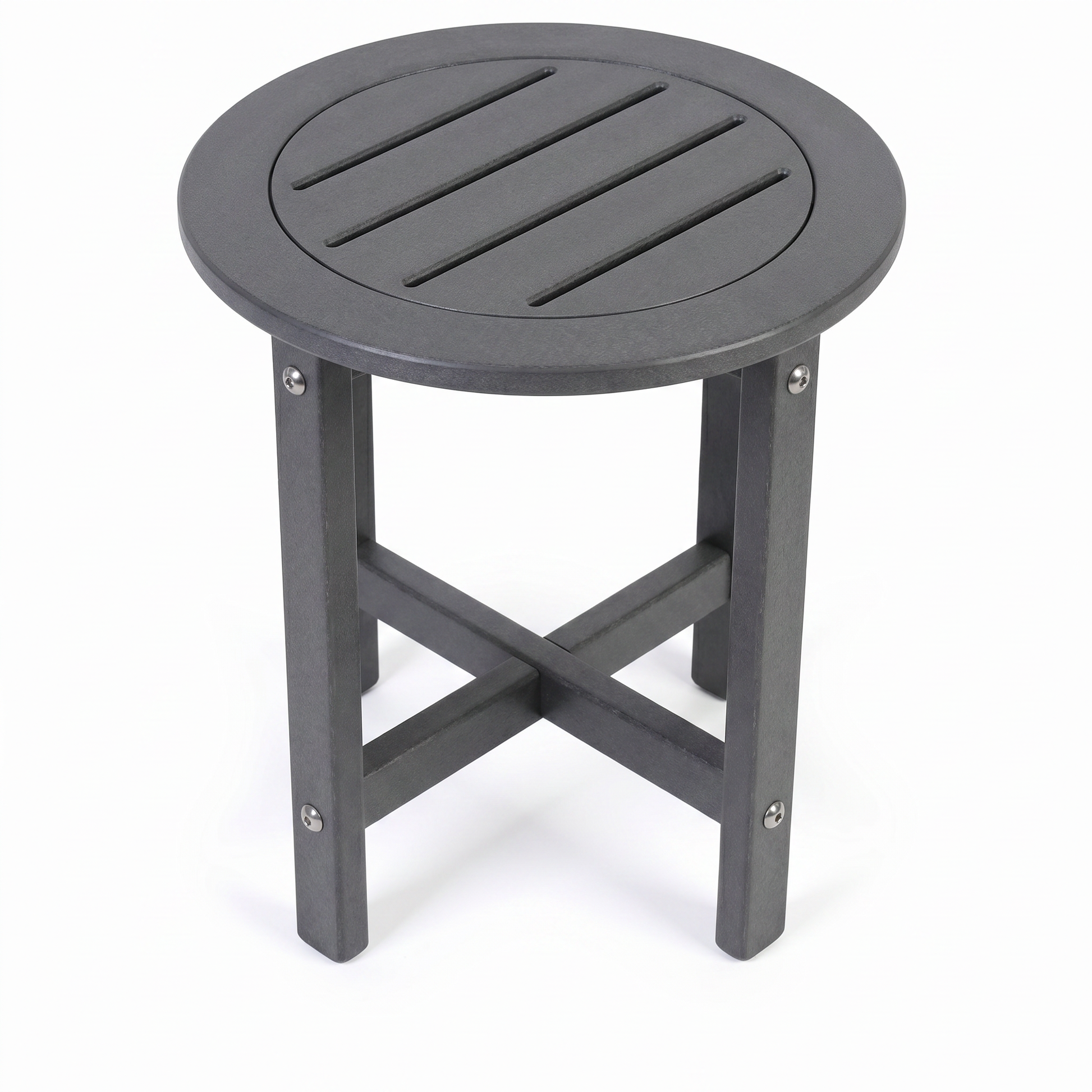 Gray HDPE Round Outdoor Side Table, 18 in. Dia. x 17 in. H, Small All-Weather Patio End Table, 1 Piece image 10