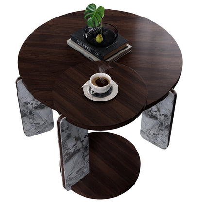 Modern Coffee Table with End Table Set, Durable walnut veneered MDF 83cm diameter Center Table with a 43cm diameter Side Table for Living Room, study room, strong and stable sintered stone legs/base image 12