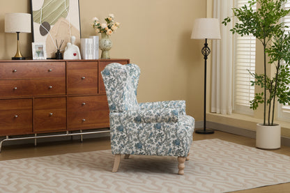 Modern Accent Chair with Retro Wood Legs, Comfy Upholstered Armchair, Floral Design Single Sofa Chair for Living Room Bedroom Office - Blue Bird image 4