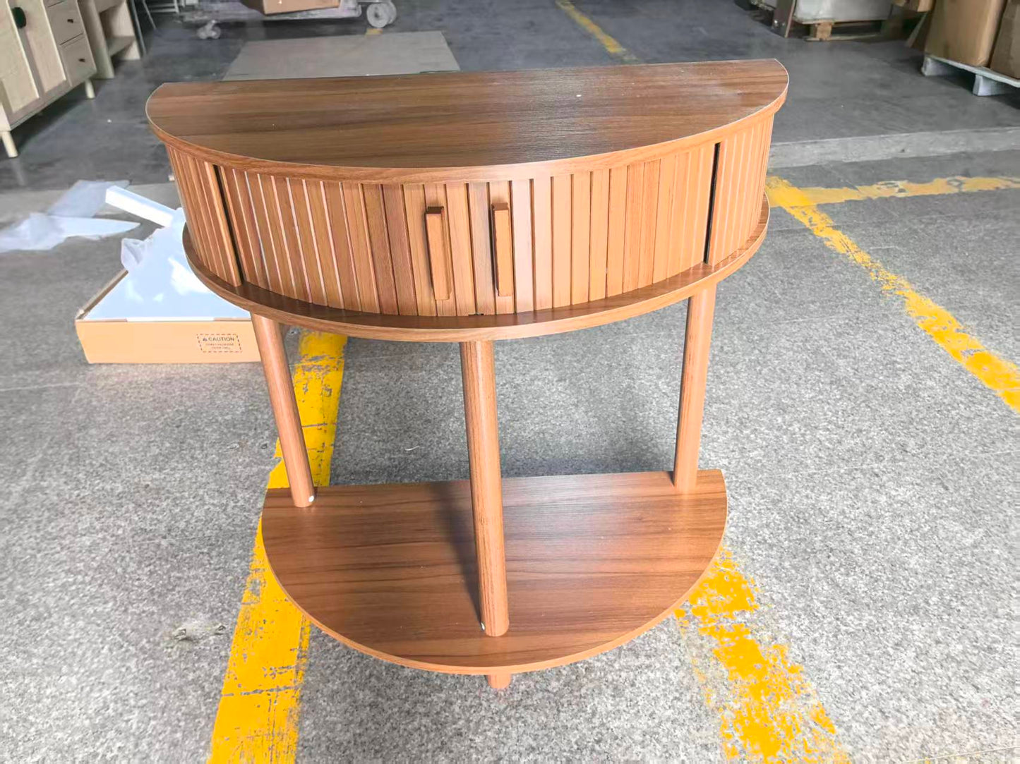 31.5-Inch Grooved Half-Moon Console Table, Farmhouse Sofa Table Behind Couch, Modern Entryway Table, Decorative Table for Living Room, Hallway, Entryway or Foyer Narrow Entry, Walnut image 4