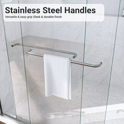 56"-60"W*60" H Semi-Frameless Double Sliding Shower Door, Bypass Shower Door, 1/4" (6mm) Thick SGCC Tempered Glass Door,Chrome image 7