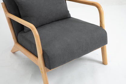 Mid Century Modern Accent Chair with Wood Frame, Upholstered Living Room Chairs with Waist Cushion, Reading Armchair for Bedroom Sunroom image 10