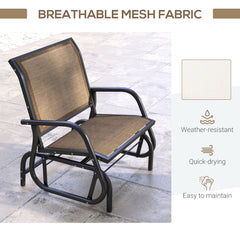 Outsunny Porch Glider, Metal Frame Swing Glider Chair with Breathable Mesh Fabric, Curved Armrests and Steel Frame for Garden, Poolside, Backyard, Balcony, Light Mixed Brown