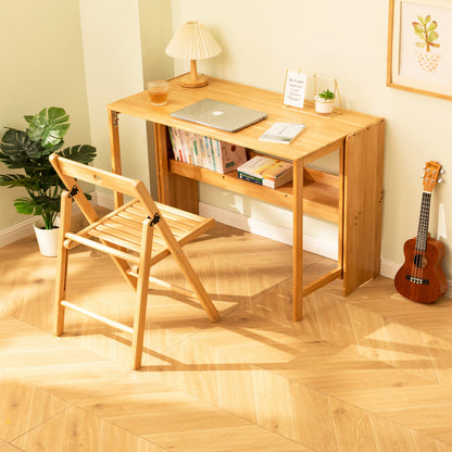 Bamboo Folding Desk, Space-Saving Computer Desk for Small Spaces, Foldable Study Table for Bedroom, Home Office, Dorm, Apartment, Natural Color image 12