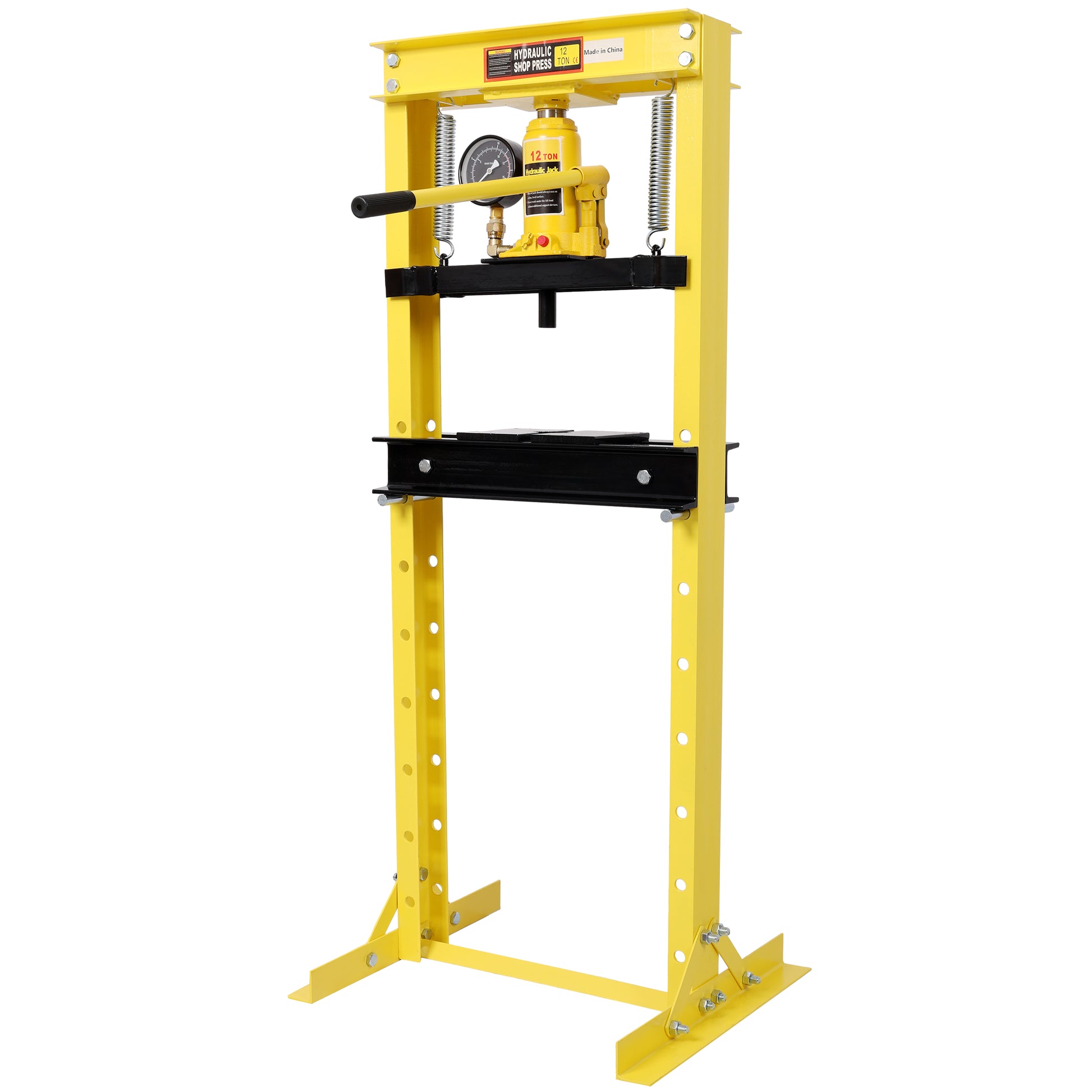 12Ton Bottle Jack Shop Press with Gauge, Bend, Straighten, or Press Parts, Install Bearings, U-Joints, Bushings, Ball Joints, and Pulleys,Yellow image 6