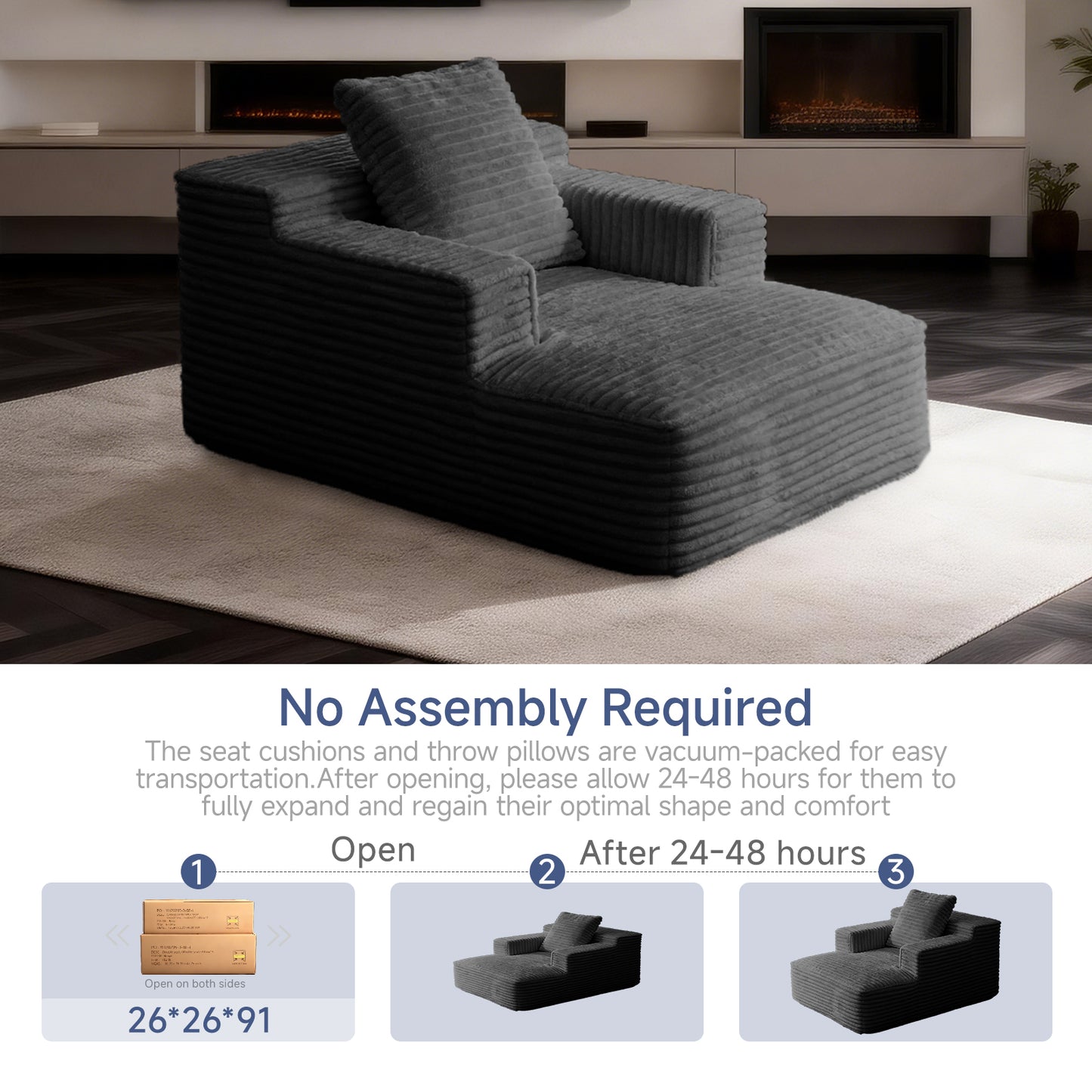 Small Chaise Lounges,Compressed Modular Chaise Lounge Sofa, Striped Corduroy Memory Foam Daybed, Single Lazy Floor Couch for Living Room Bedroom image 8