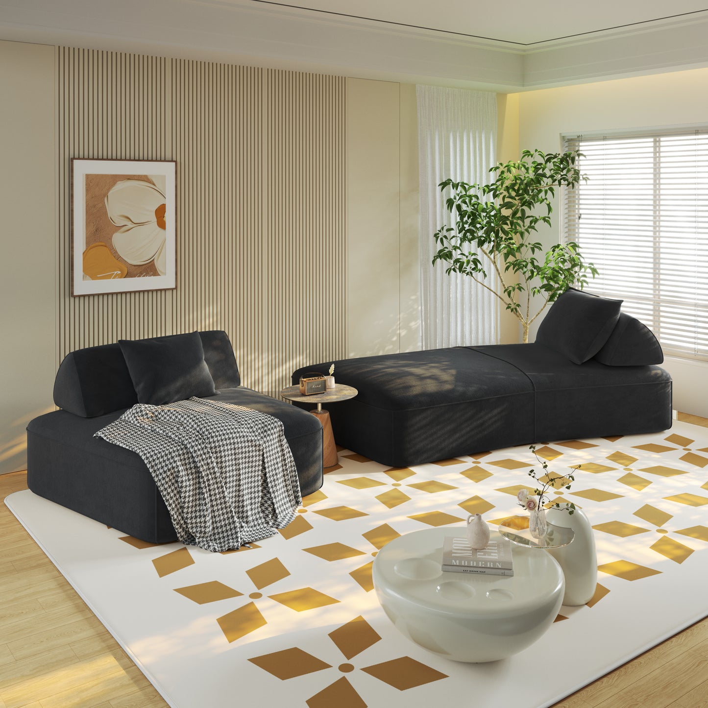 139" Modern Light Luxury Oversized Modular Sectional Sofa Set,DIY Upholstered Fluffy Chenille Sofa with Removable Backrests and Soft Pillows,Deep Seat Couch & Sofa Bed for Living Room,Office,Dark Grey image 8