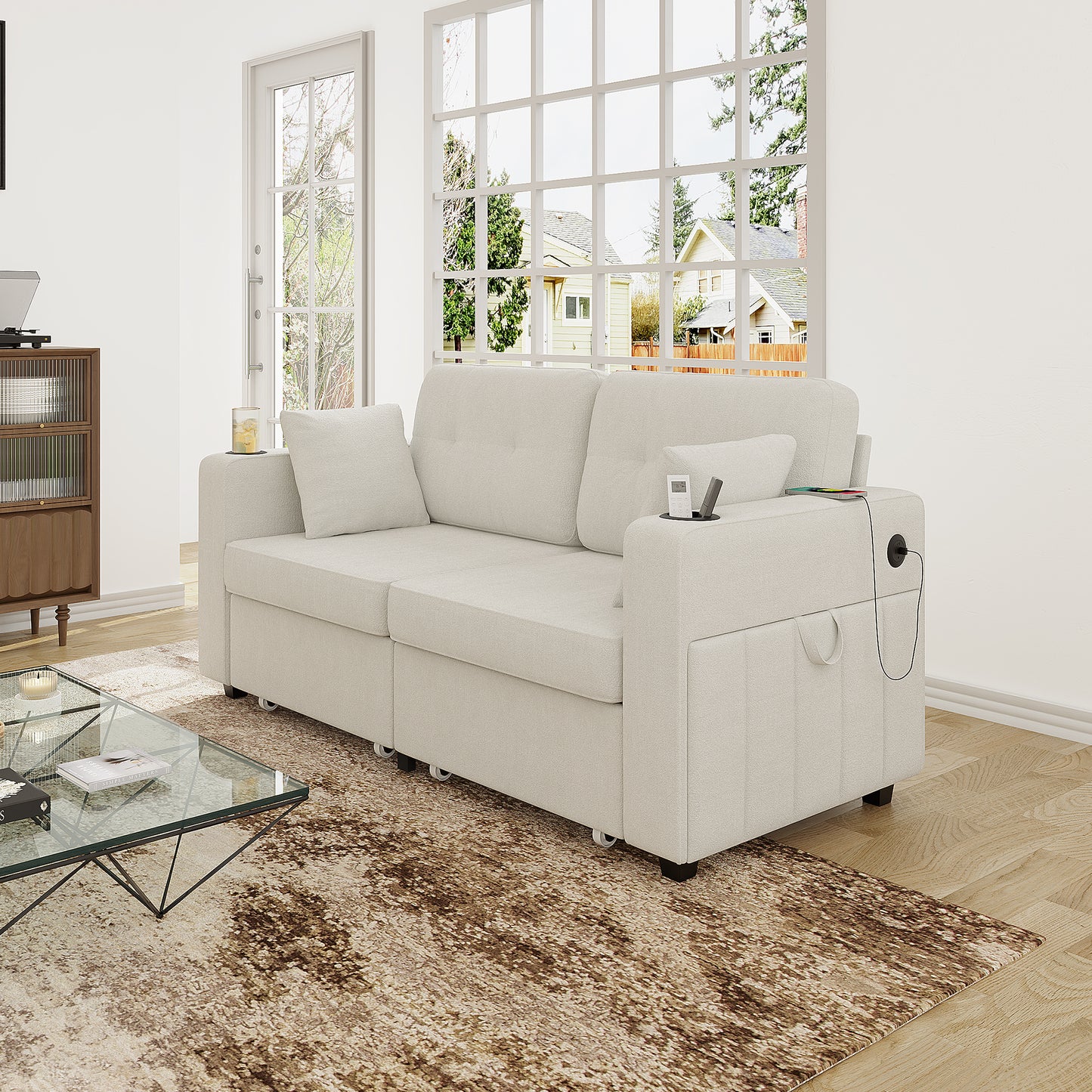 Sofas for Living Room, Couch Set,3 Seats Sofa, USB Charging,Wood Frame,Easy to Install,with Storage, Charging Station,Cup Holder,Modern Sectional Sofas for Living Room, Apartment,Chenille Fabric image 8