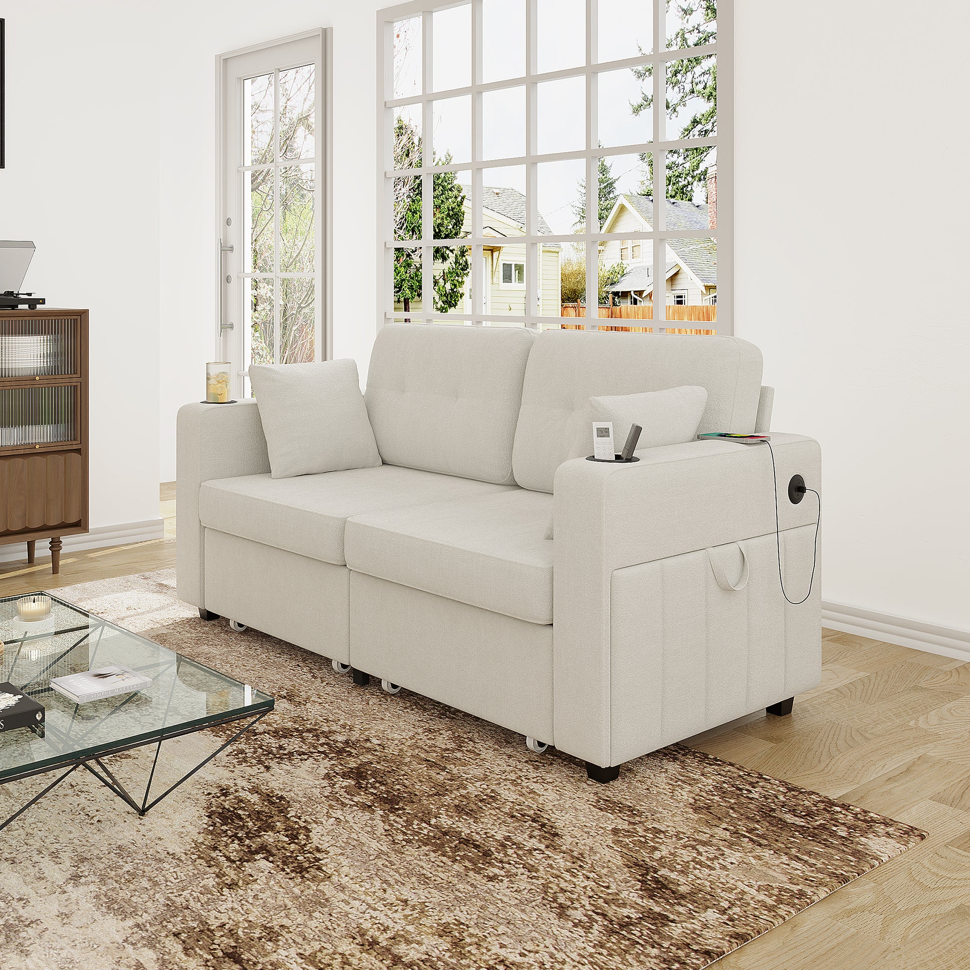 Sofas for Living Room, Couch Set,3 Seats Sofa, USB Charging,Wood Frame,Easy to Install,with Storage, Charging Station,Cup Holder,Modern Sectional Sofas for Living Room, Apartment,Chenille Fabric image 8