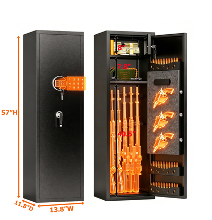 57" High Large Capacity Mechanical Gun Safe for Rifles & Handguns, Digital Password Lock, Built-In Independent Lock Box, Adjustable Shelves, Pre-Assembled No Assembly Required image 4