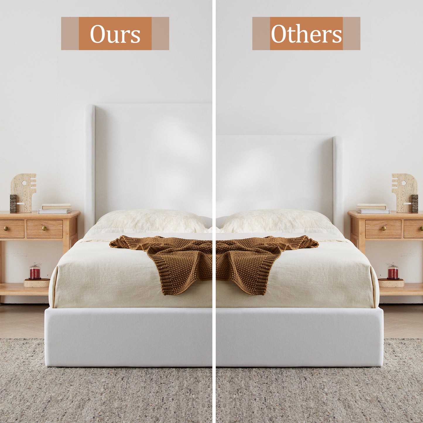 Carmen Upholstered Wingback Bed / Upholstered Platform Bed Frame / 52.3" High Headboard / Simplicity / Minimalist / No Box Spring Needed / Easy Assembly / King / Coconut Micro Suede / No Noise image 5