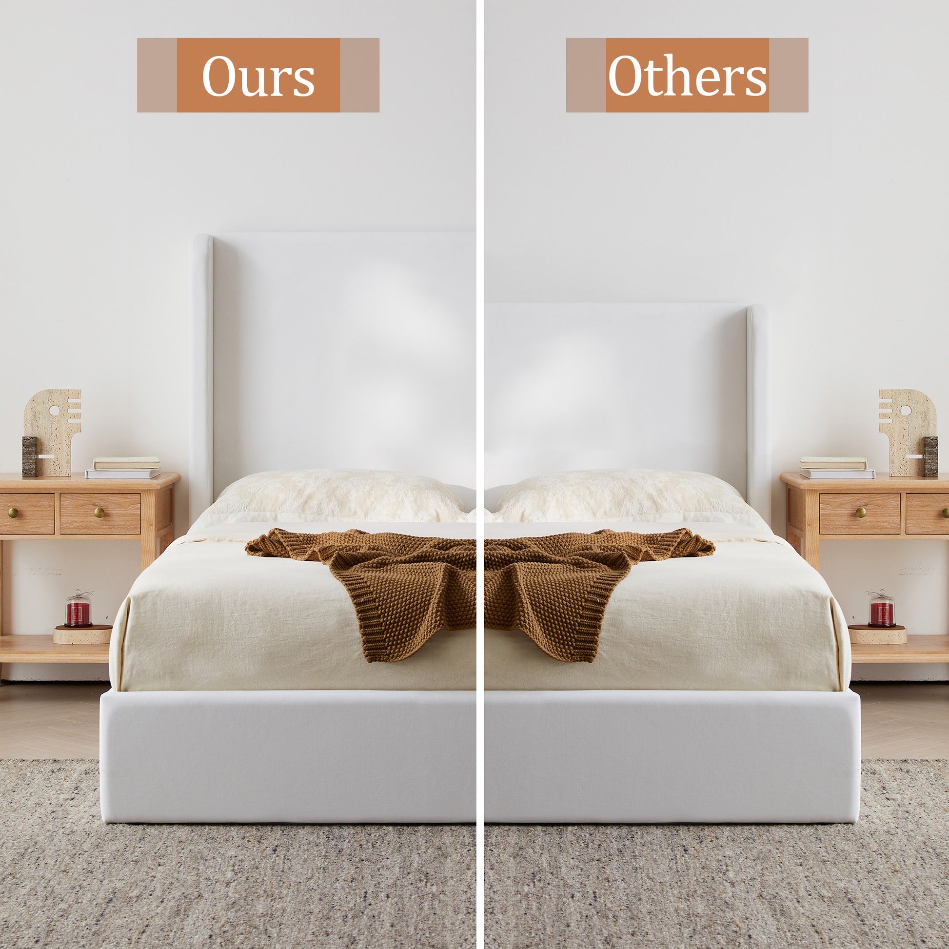 Carmen Upholstered Wingback Bed / Upholstered Platform Bed Frame / 52.3" High Headboard / Simplicity / Minimalist / No Box Spring Needed / Easy Assembly / King / Coconut Micro Suede / No Noise image 5