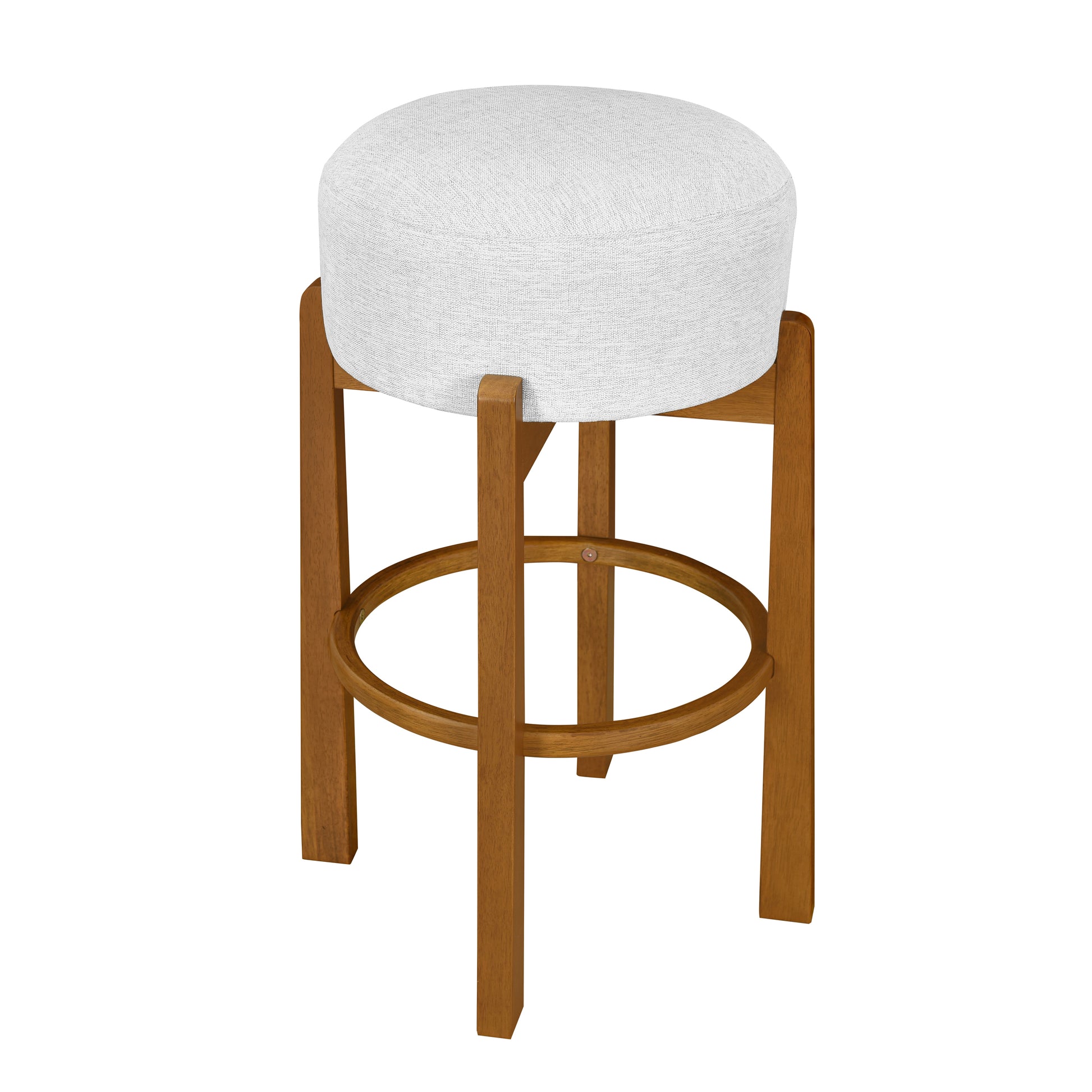 Vera Indoor Wooden Upholstered Barstool, Walnut Finish and Ivory Upholstery, Set of 4 image 5