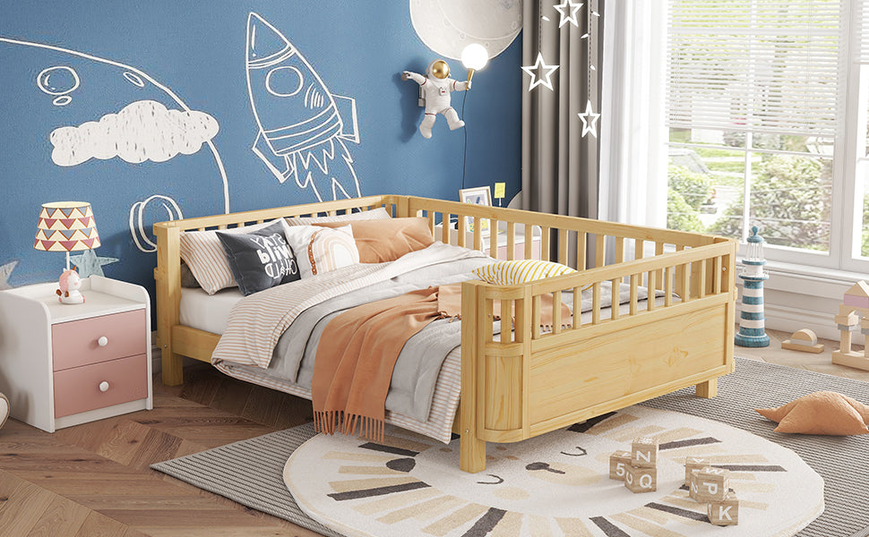 Full Size Wood Platform Bed for Kids, Wood Low Profile Full Bed with Rails for Girls and Boys, Natural (Patented Design,Expect Arrival Date 2026/5/11 Old SKU W2593P233781) image 6