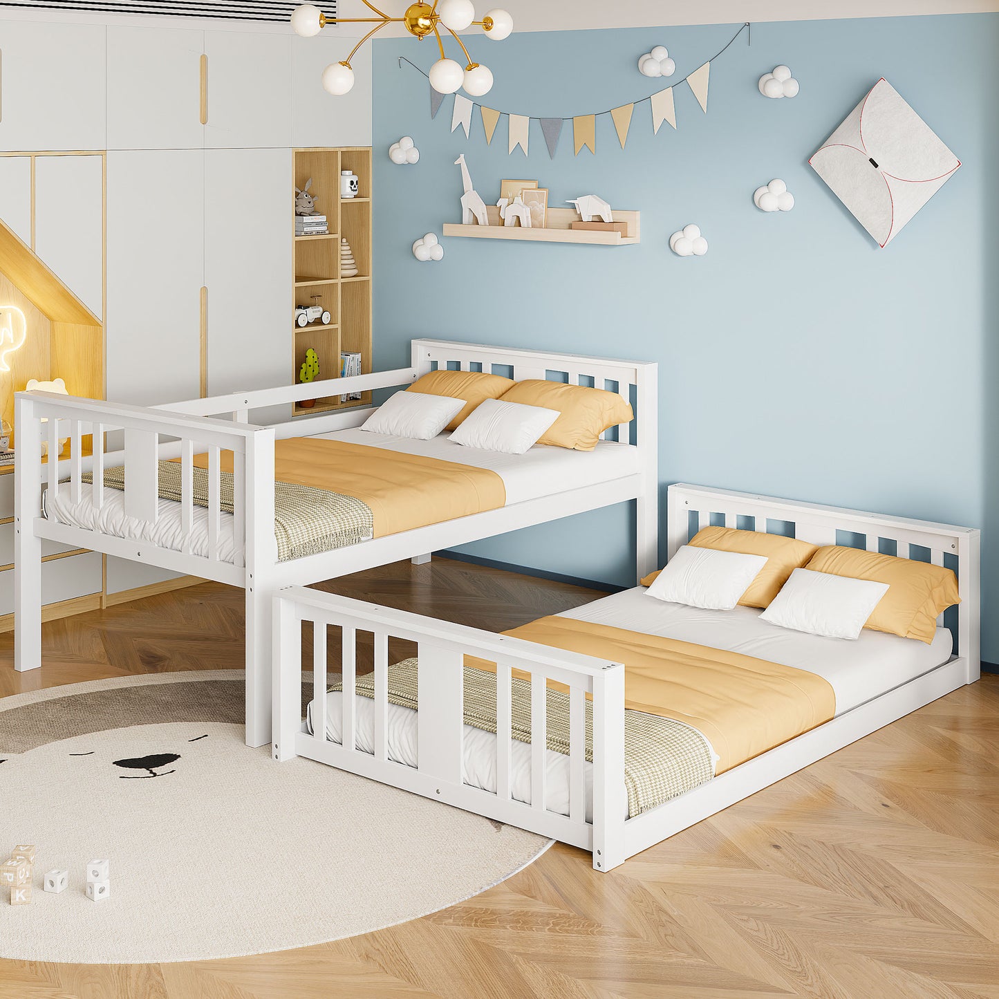 Twin Over Twin Bunk Bed with Ladder, White (Old SKU:N708P242163K) image 3