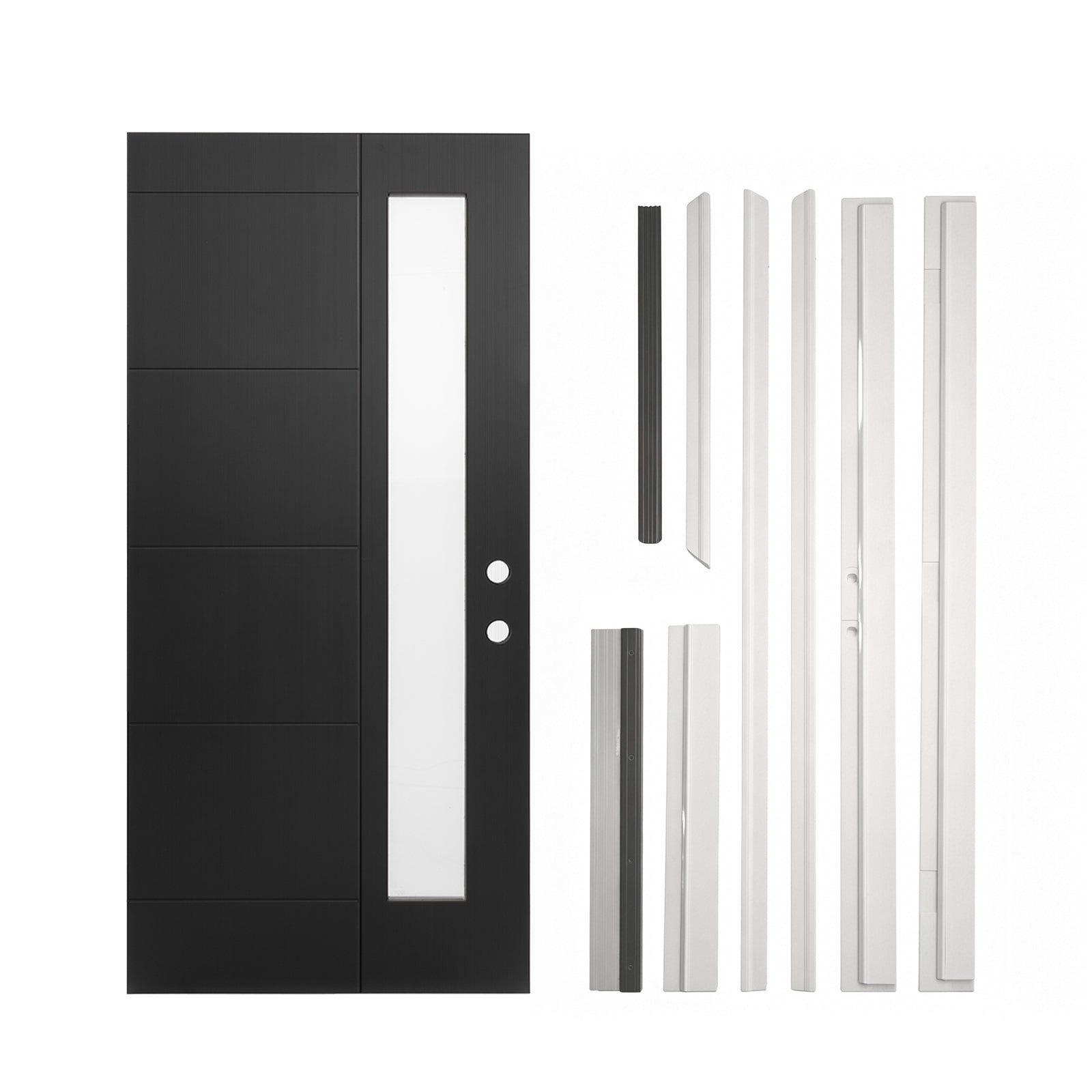 36"x80" Fiberglass Front Door with White 4-9/16" PVC Frame,Left-Hand Inswing Exterior Door with Brickmould,Contemporary minimalist brushed skin & Grooved line with frosted glass for Home Entrance, Bla image 4