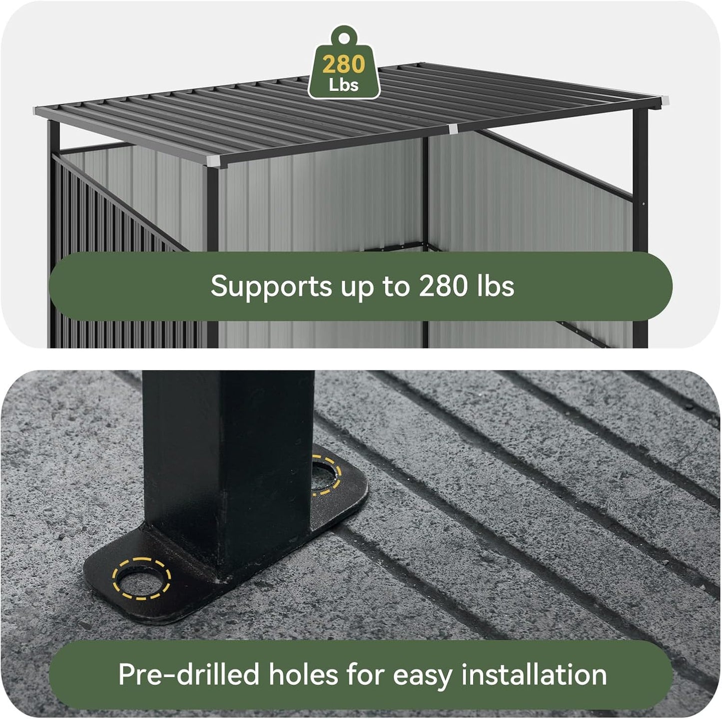 6x6FT Outdoor Pergola with Hardtop Roof, Lean-to Metal Grill Gazebo & Bike Storage Shed, Heavy Duty Patio Awning Shelter for Backyard, Deck, Lawn, BBQ & Pets image 10