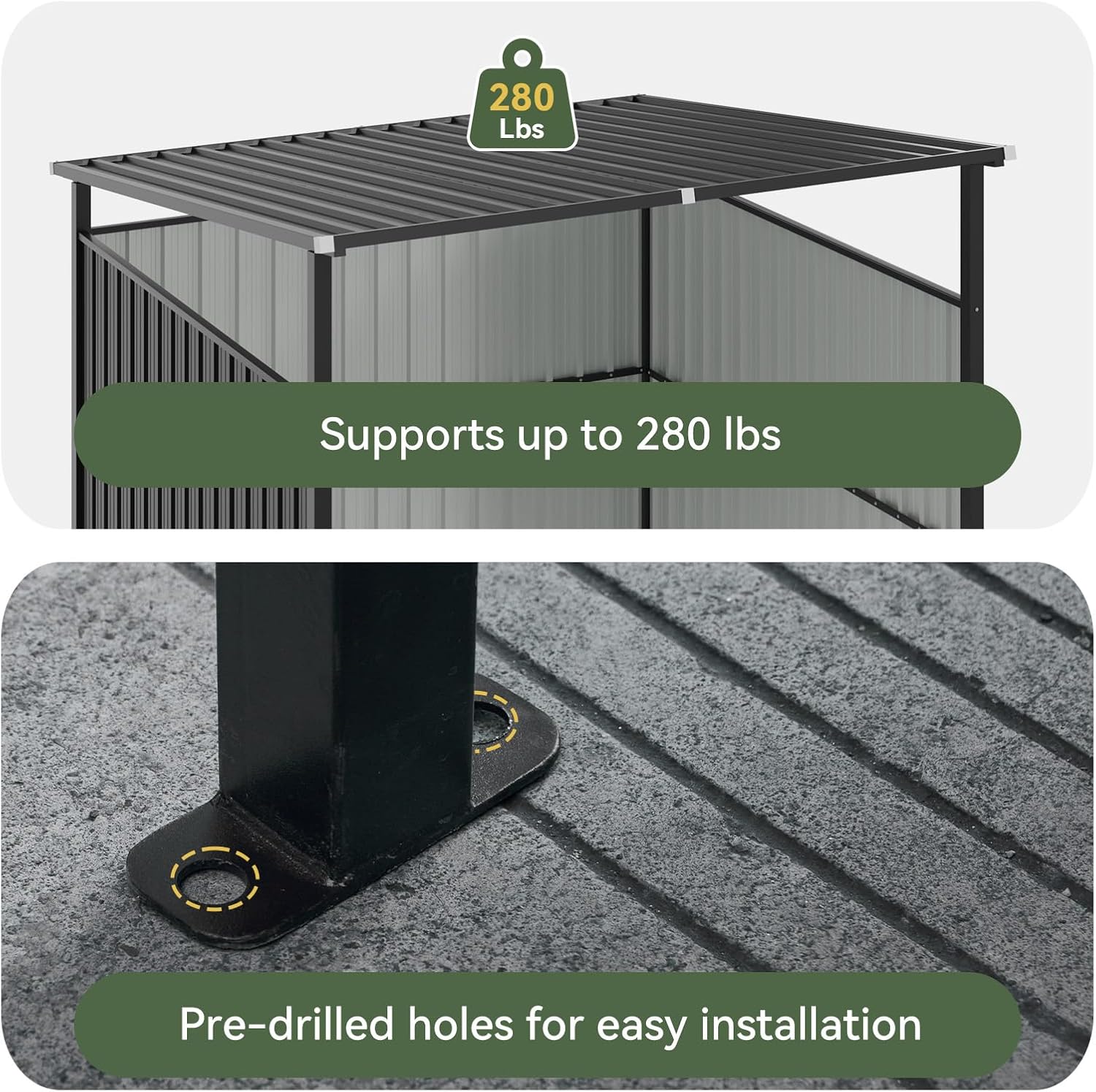 6x6FT Outdoor Pergola with Hardtop Roof, Lean-to Metal Grill Gazebo & Bike Storage Shed, Heavy Duty Patio Awning Shelter for Backyard, Deck, Lawn, BBQ & Pets image 10