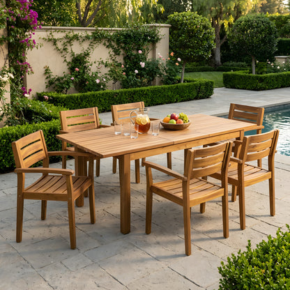 7 Pieces Acacia Wood Outdoor Dining Set s,Modern 6 Chairs 1 Large Table,Dining Furniture Set for Lawn, Backyard, Garden Deck,Poolside,Teak image 1