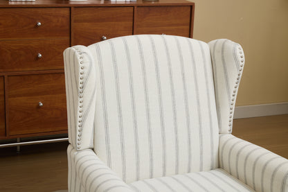 Modern Accent Chair with Retro Wood Legs, Comfy Upholstered Armchair, Floral Design Single Sofa Chair for Living Room Bedroom Office - Stripe image 6