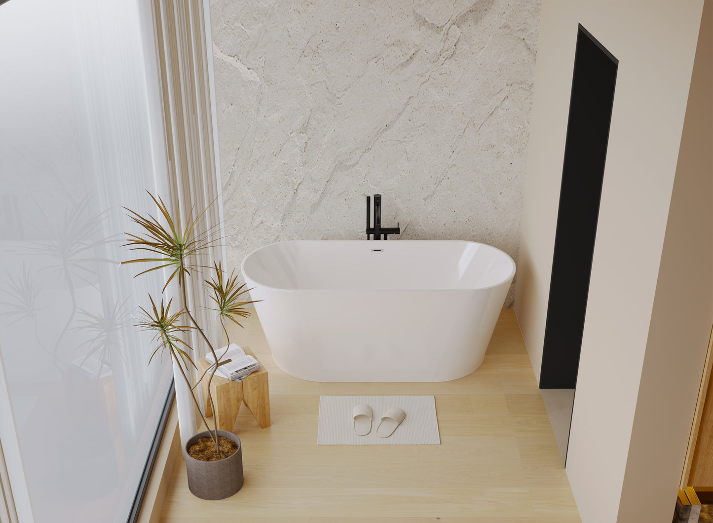 59" Acrylic Freestanding Bathtub, Stand Alone Soaking Tub, Glossy White Acrylic, Toe-tap Chrome Drain, cUPC Certified image 9