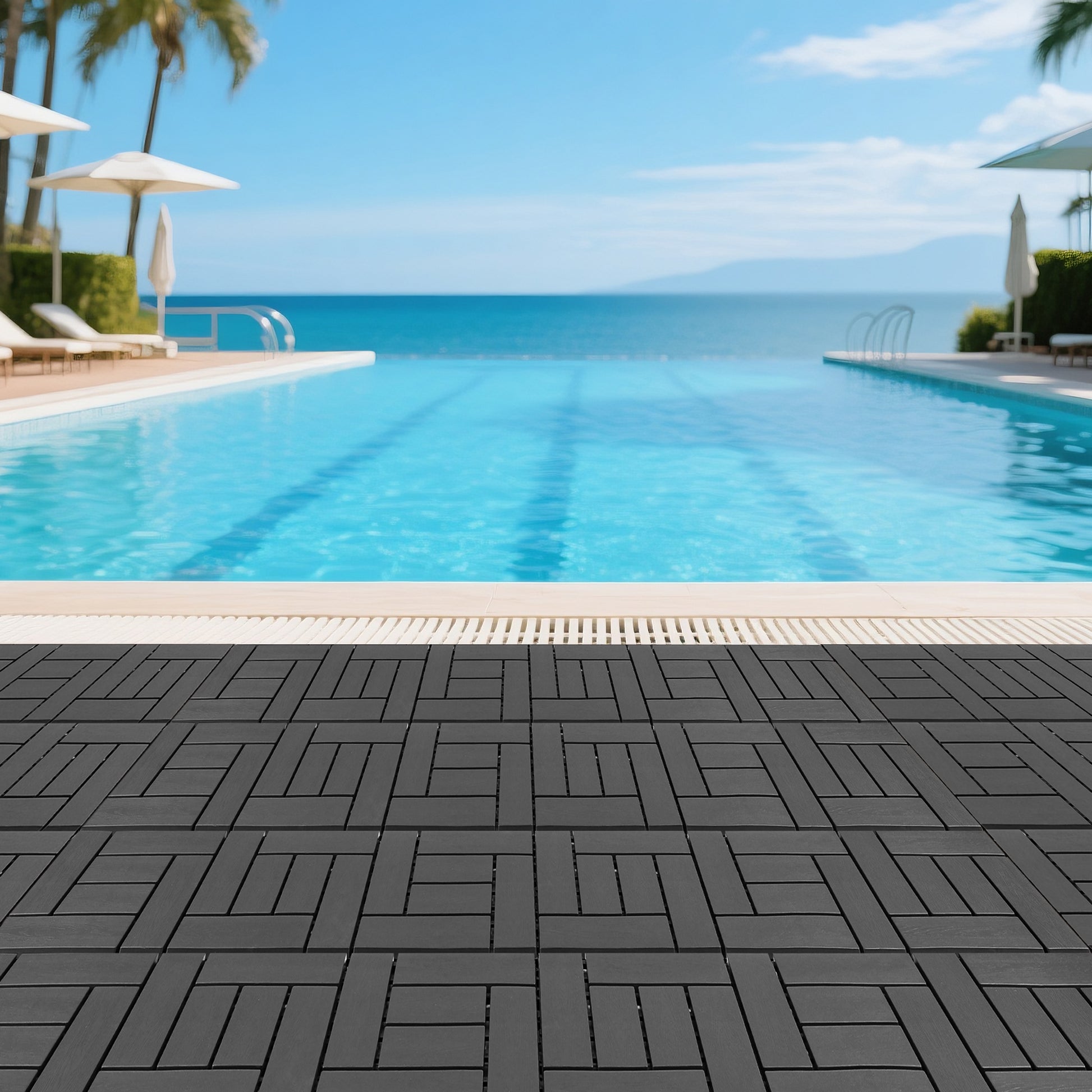 12-inch ZZ style interlocking deck tiles, DIY modular interlocking decking floor tiles, indoor and outdoor floor tiles, courtyard floor tiles that easy to install quickly,44 pieces dark gray image 8