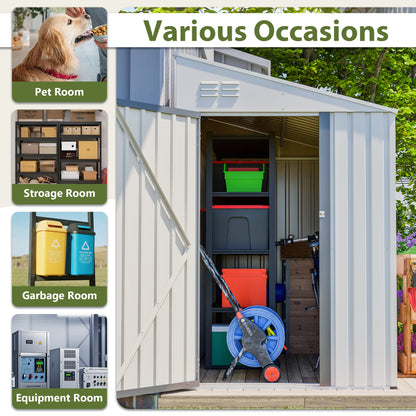 White 4' x 7' Lean-To Storage Shed, Heavy-Duty Metal Outdoor Garden & Bike Shed with Lockable Door, Easy Assembly Backyard Storage Solution image 5