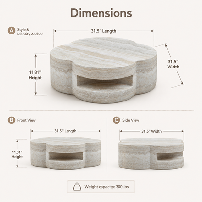 31.5" Clover Round Faux Marble Coffee Table – No Assembly Required, Anti-Slip Raised Edge, Open Storage Shelf, Scratch & Stain Resistant, Modern Minimalist Living Room Table image 12