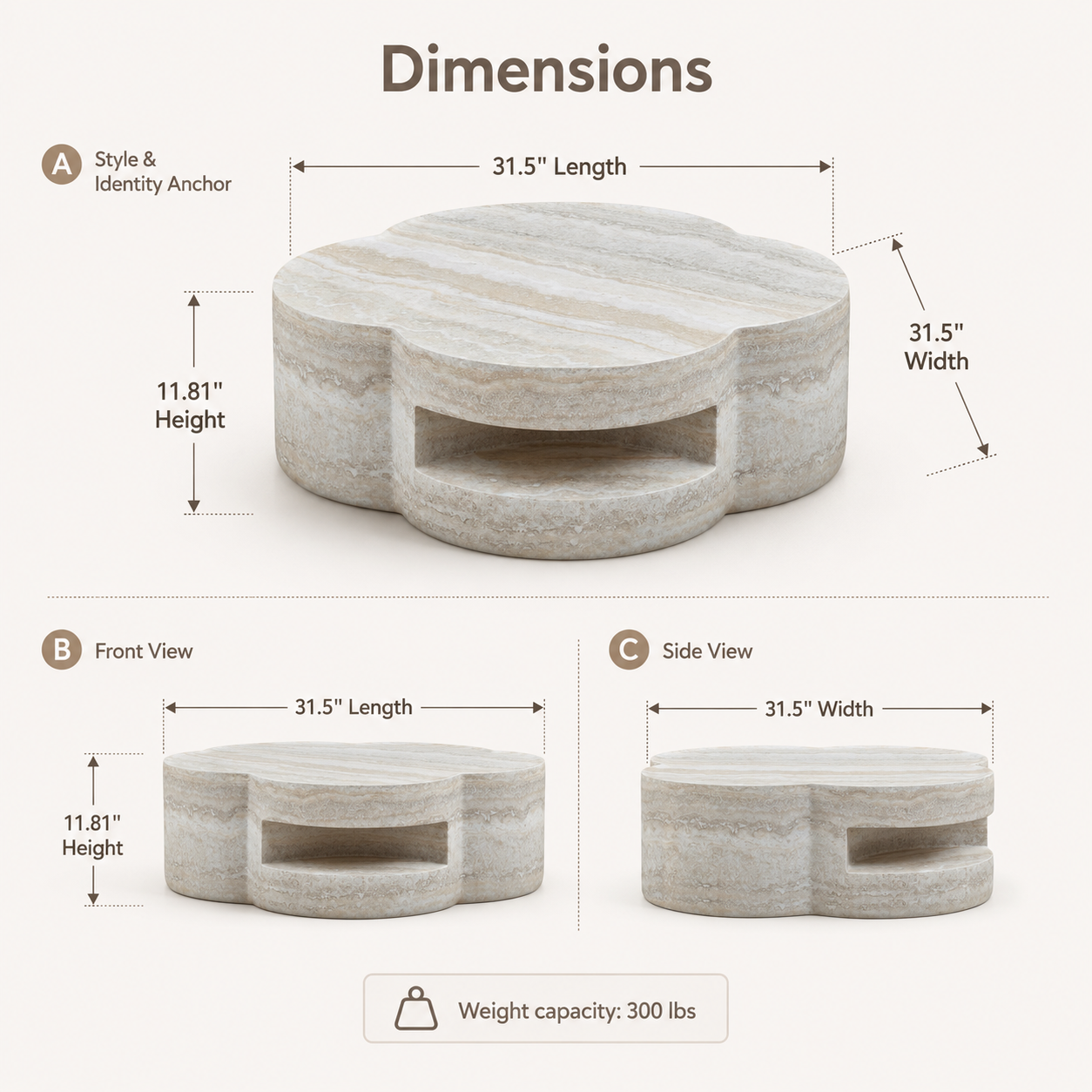 31.5" Clover Round Faux Marble Coffee Table – No Assembly Required, Anti-Slip Raised Edge, Open Storage Shelf, Scratch & Stain Resistant, Modern Minimalist Living Room Table image 12