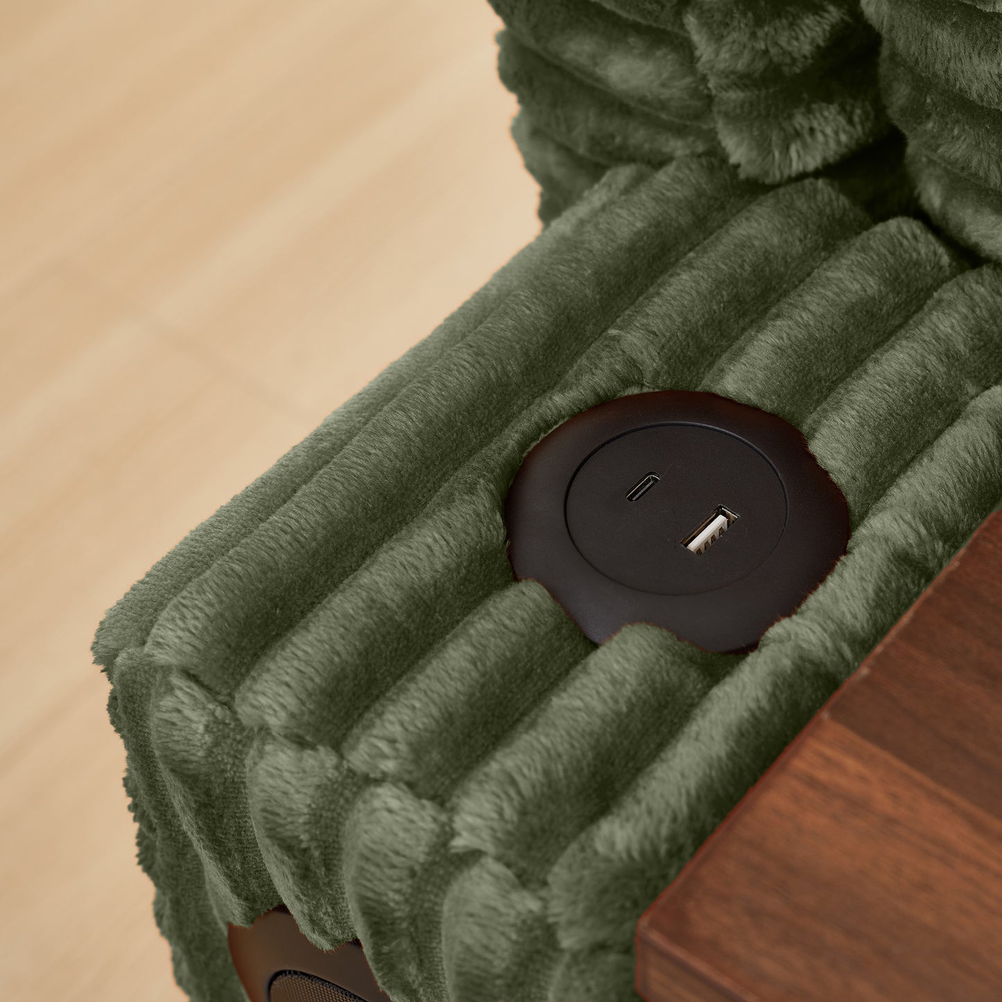 Fluffy Corduroy Storage Armrest Sofa,Single Versatile Seat with Ottoman,Cup Holder,Bluetooth Speaker,USB Ports,180°Rotating Table Board,For Living Room,Bedroom and Apartment image 6