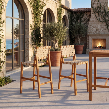 30.5 Inch Seat Height Outdoor Acacia Solid Wood Patio Side Chair, Beige Pe Woven Rope, Breathable and Comfortable,Indoor & Outdoor Use,Teak Finish+Beige Rope(set of 2) image 1