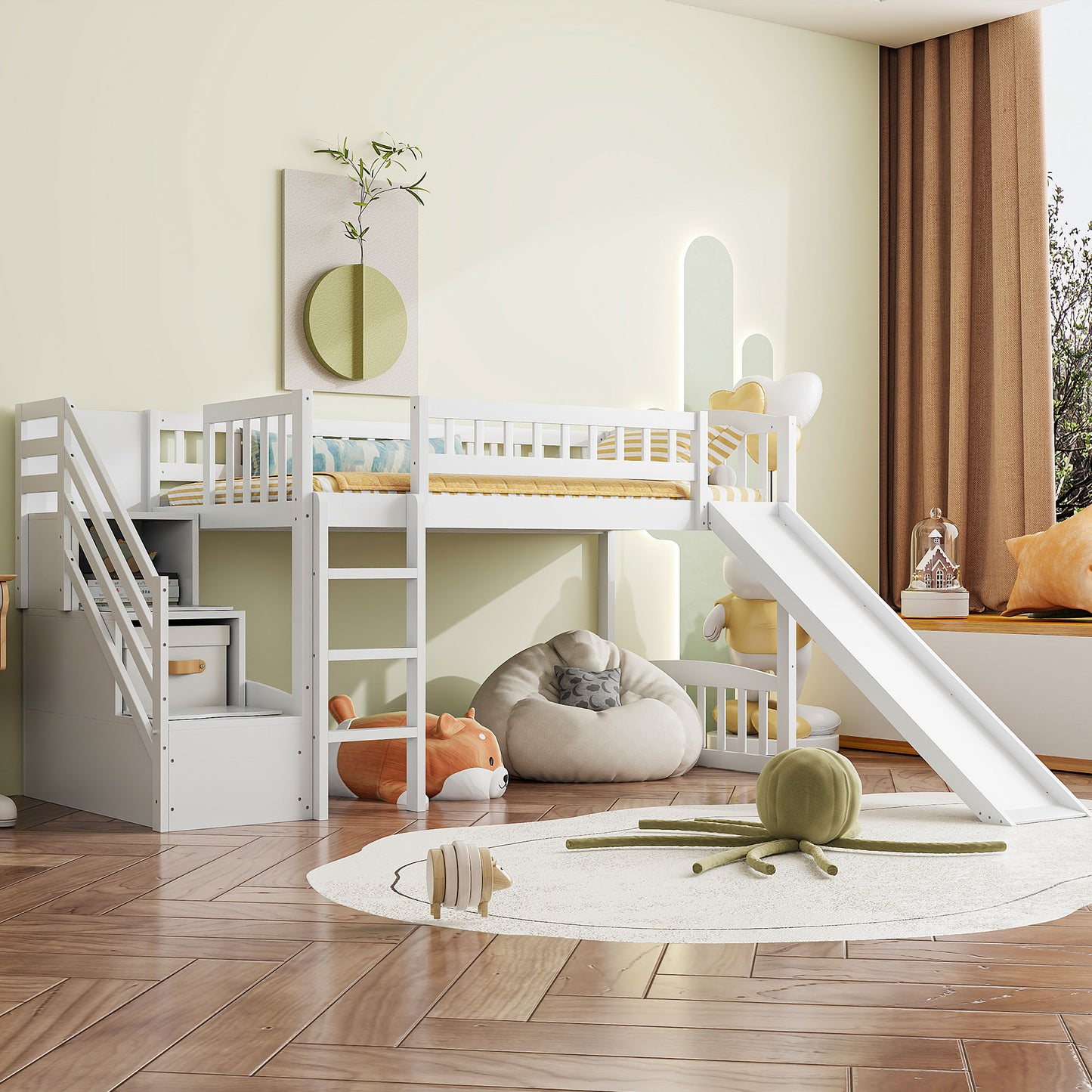 Stairway Twin Size Loft Bed with Two Drawers and Slide, White(OLD SKU:LT000515AAK-1) image 1