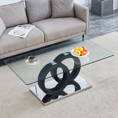 Modern Style Glass Top MDF Coffee Table with Black Base, Suitable for Living Rooms and Lounge Areas, with Product Dimensions of 47.2*25.6*17.8Inches. image 2