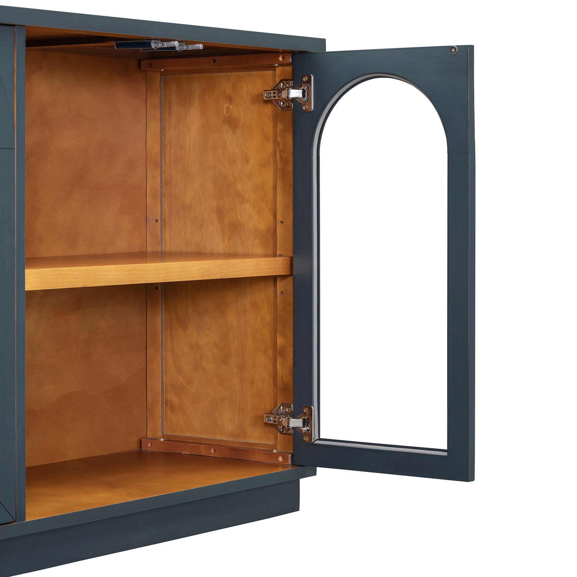 TREXM 4-Door Large Storage Buffet Cabinet with Glass Doors, Arched Cabinet with Adjustable Shelves for Kitchen, Dining Room and Living Room (Navy) image 9