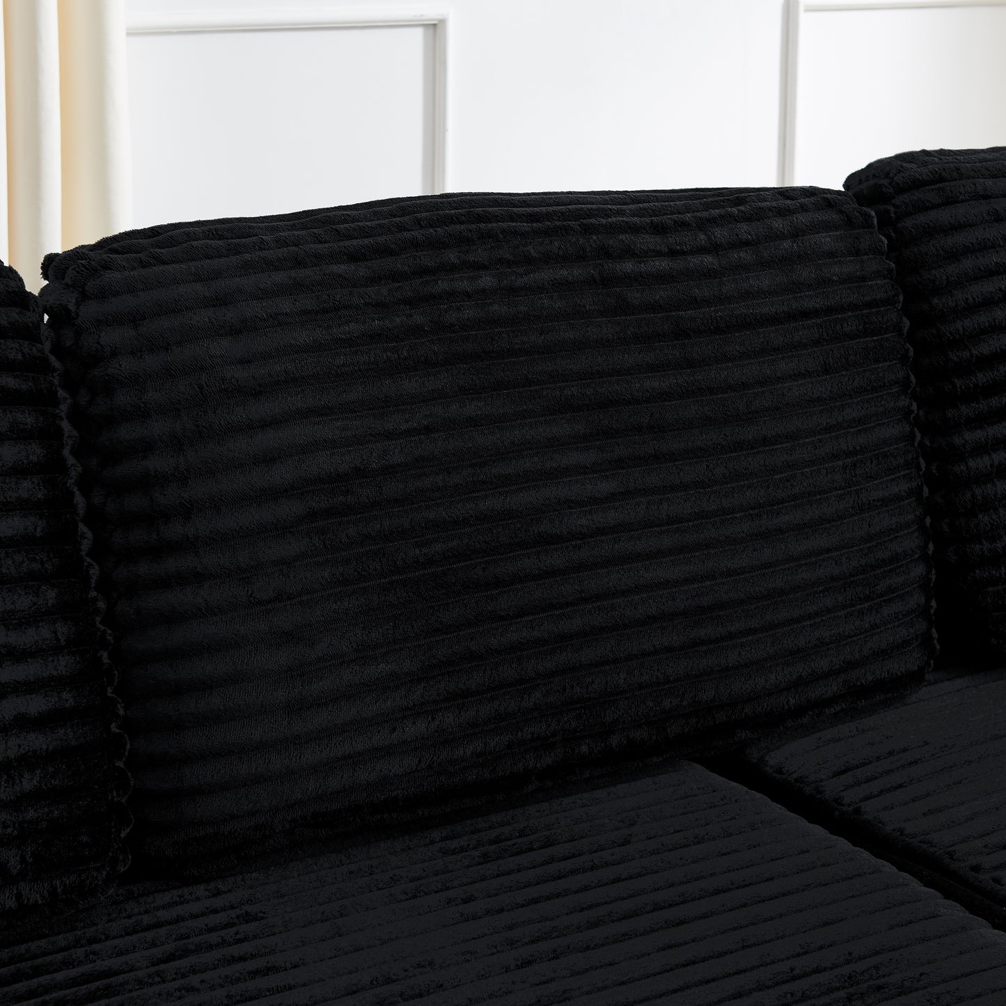 Left sofa seat,L shape Modular Sectional Sofa, Compressed Sectional Sofa Modern Minimalist Style Corduroy Couch,Unfold into a bed, Bedroom, Comfy Compressed Sofa Couch Space-Efficient Design-black image 7