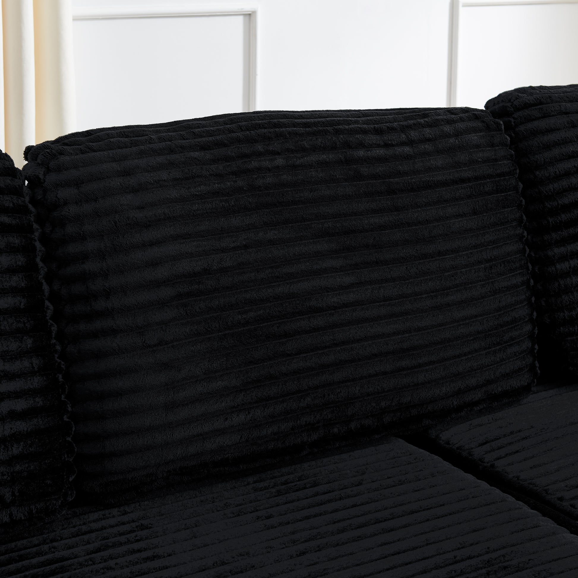Left sofa seat,L shape Modular Sectional Sofa, Compressed Sectional Sofa Modern Minimalist Style Corduroy Couch,Unfold into a bed, Bedroom, Comfy Compressed Sofa Couch Space-Efficient Design-black image 7