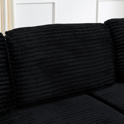 Left sofa seat,L shape Modular Sectional Sofa, Compressed Sectional Sofa Modern Minimalist Style Corduroy Couch,Unfold into a bed, Bedroom, Comfy Compressed Sofa Couch Space-Efficient Design-black image 7