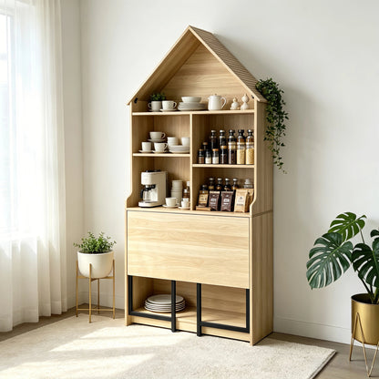 Folding Craft Desk with Storage Shelves, Convertible Hideaway Desk to Bookshelf, Foldable Desk with Storage, Disappearing Desk for Small Spaces, Multifunctional Converted Craft Table, Vanity Desk image 5