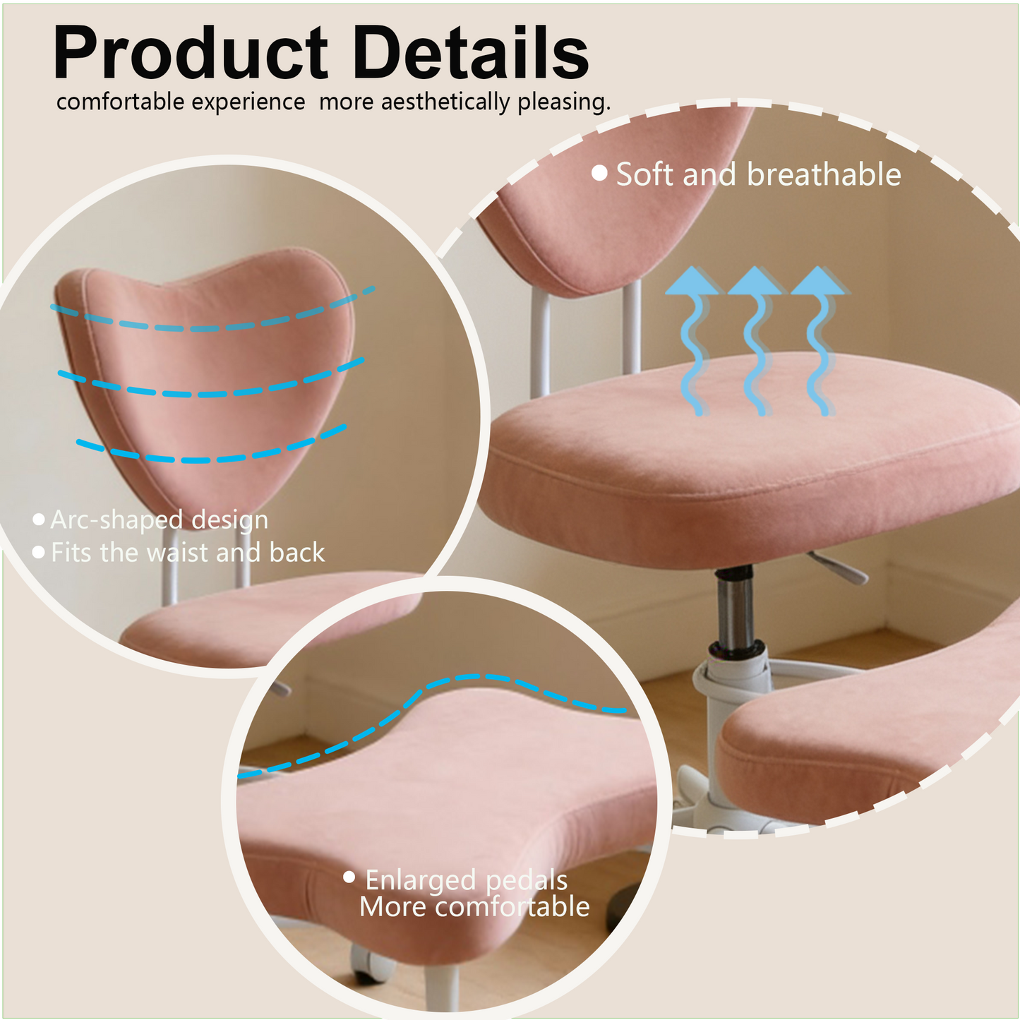 Meditation chair, an ergonomic cross-legged seating chair with lumbar support and a height-adjustable seat cushion, ideal for people engaged in high-intensity office work. PINK image 5