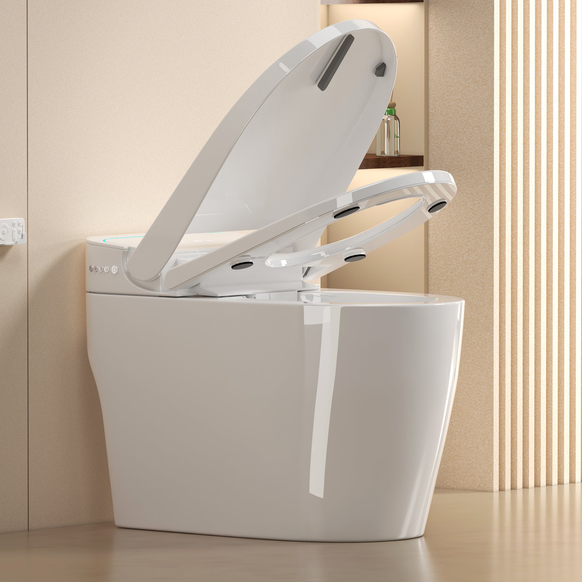 Unique Smart Toile, One Piece Toilet with Bidet Built In,Intelligent Toilet Auto Open/Close Seat. Bidet toilet with Dryer and Warm Water.WHITE image 4