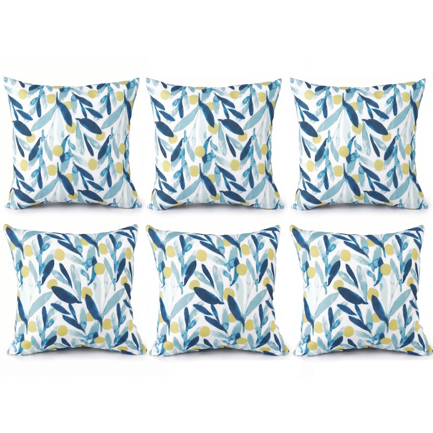 6 Pack Outdoor Pillow Covers ONLY 18x18 Inch, Water-Repellent Decorative Cushion Covers for Patio Furniture, Garden, Porch, Balcony and Outdoor Sofa-Coastal Leaves Blue image 1