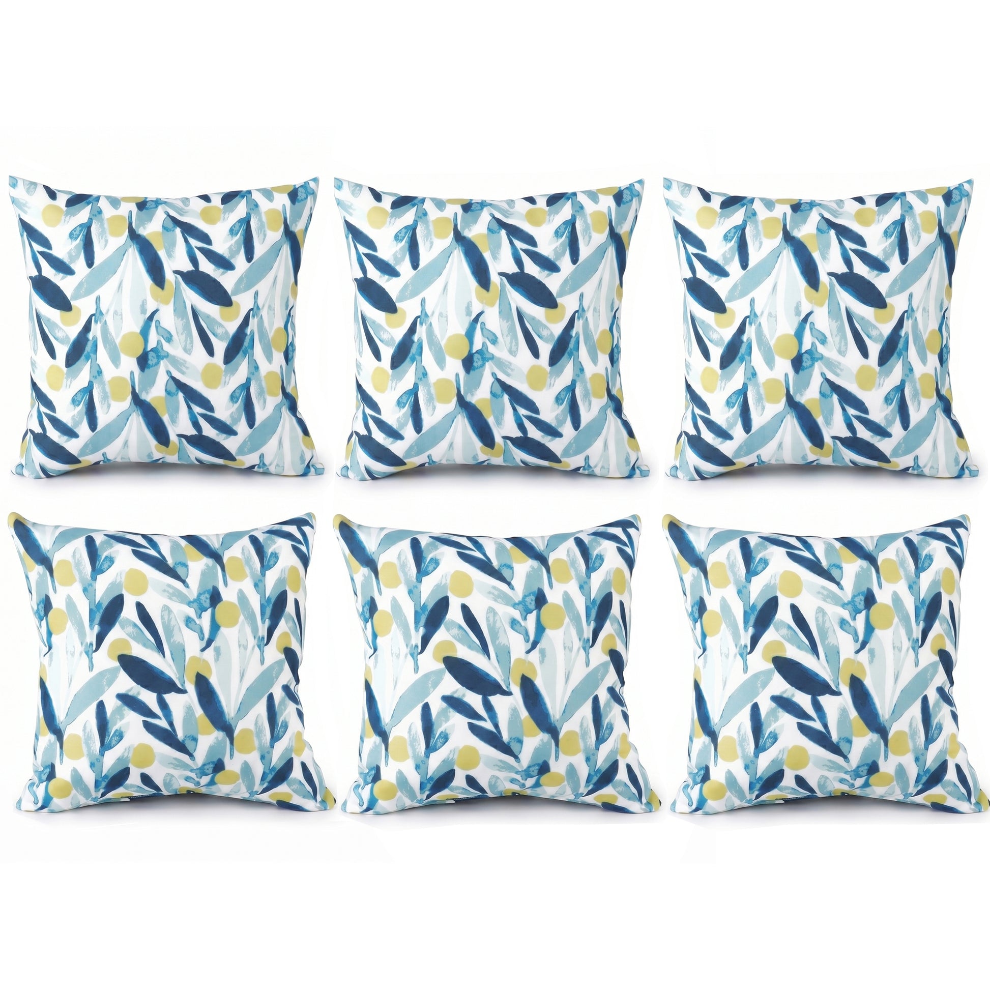 6 Pack Outdoor Pillow Covers ONLY 18x18 Inch, Water-Repellent Decorative Cushion Covers for Patio Furniture, Garden, Porch, Balcony and Outdoor Sofa-Coastal Leaves Blue image 1