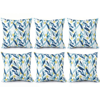 6 Pack Outdoor Pillow Covers ONLY 18x18 Inch, Water-Repellent Decorative Cushion Covers for Patio Furniture, Garden, Porch, Balcony and Outdoor Sofa-Coastal Leaves Blue image 1